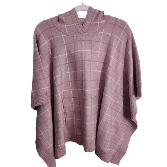 Tahari Mauve Windowpane Plaid Poncho Sweater One Size - Picture 1 of 8